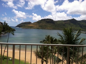 View from the Ocean Front Master Suite at the Kauai Marriott Beach Resort.